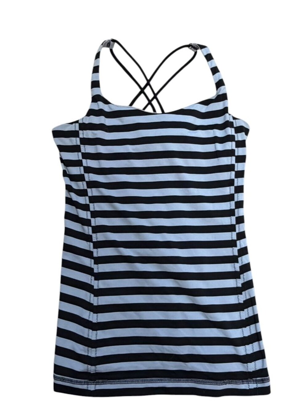 EUC Lululemon Power Y Tank Top Size 6 Blue Black Stripe Built-In Bra